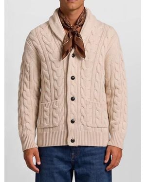 Ballantyne Wool Cable Knit Shawl Collar Cardigan - Natural