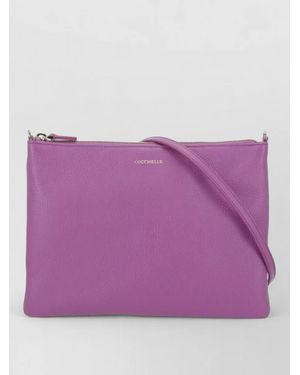Coccinelle Pebbled Leather Clutch Pochette Removable Shoulder Strap - Purple
