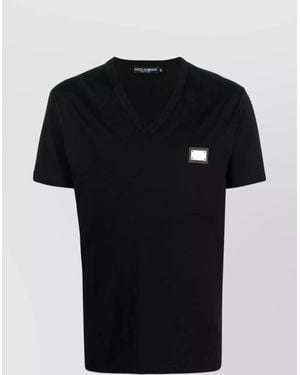 Dolce & Gabbana Short Sleeves V-Neck Straight Hem T-Shirt - Black