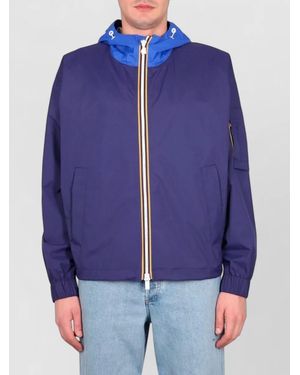 K-Way Claudey Hooded Jacket Elastic Cuffs Pockets - Blue