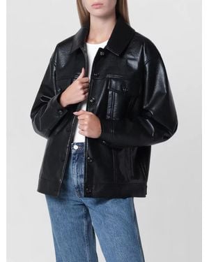 Anine Bing Collared Neck Long Sleeve Jacket Side Pockets - Black