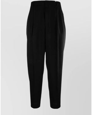 Cellar Door Trousers Button Detail Cropped Length Pleated - Black