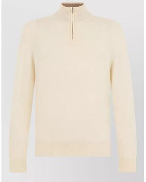 BOSS Cashmere-Blend Zip-Collar Sweater - Natural