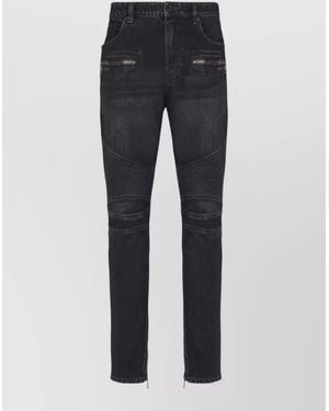 Balmain Straight Trousers Nylon Silk Belt Loops - Blue