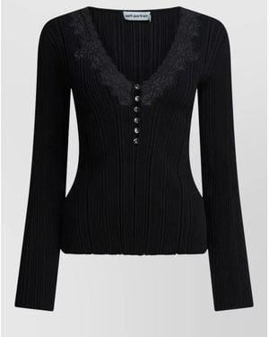 Self-Portrait Lace Knit Top - Black