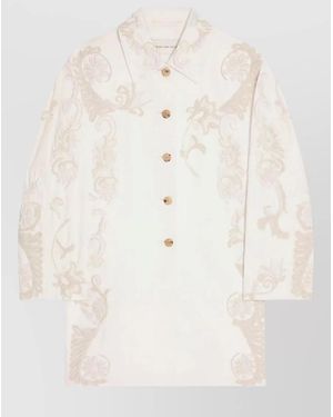 Dries Van Noten Matador Embroidered A Line Cotton Jacket - Natural