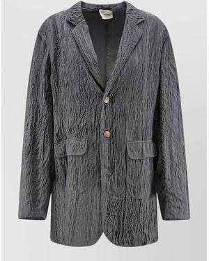 Alysi Blazer Crinkled Texture Long Sleeves Notch Lapel - Gray