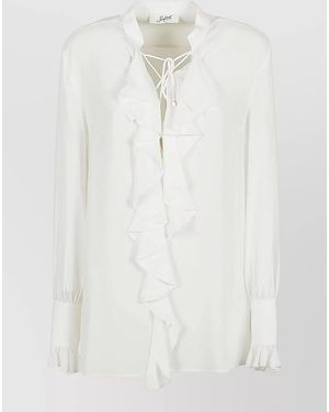 The Seafarer Milly Shirt Long Sleeves Ruched Front Tie - White