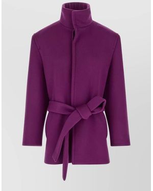 Saint Laurent Wool Belted Single-Breasted Coat - Purple