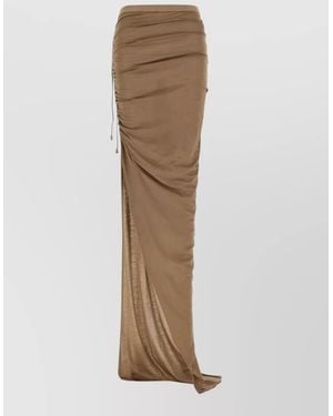Rick Owens Soft Edfu Skirt Drawstring Ruched Slit - Natural