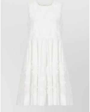 P.A.R.O.S.H. Cotton Sleeveless Embroidered Knee-Length Dress - White