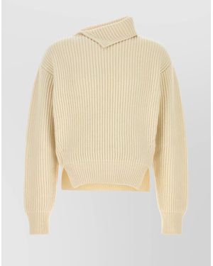 Jil Sander Asymmetric Collar Cropped Sweater With Long Sleeves - Natural