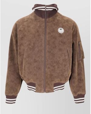 Palm Angels Tree Logo Caban Jacket Suede Effect - Brown