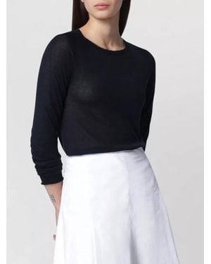 Roberto Collina Knit Top Long Sleeves Round Neck Sheer - Black