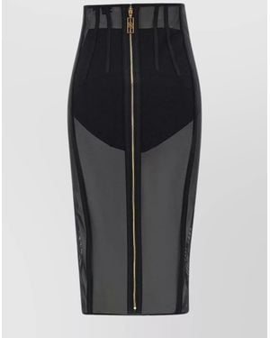Elisabetta Franchi Longuette Tulle Skirt Sheer Panels - Black