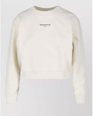 Maison Kitsuné Crew Neck Sweatshirt Ribbed Cuffs Hem - White