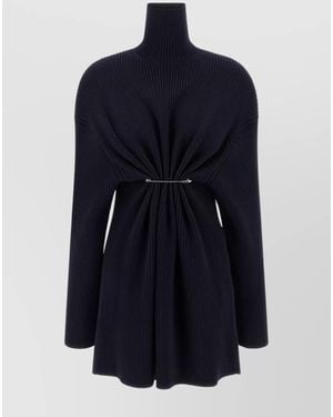 Balenciaga Gathered Front Long Sleeve Dress - Blue