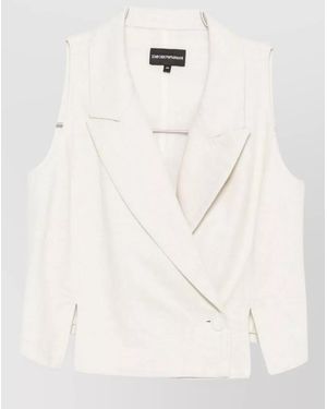 Emporio Armani Cotton Blend Blazer Style Sleeveless Jacket - Natural