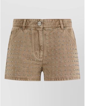 Pinko High Waist Denim Shorts Studded Design - Natural