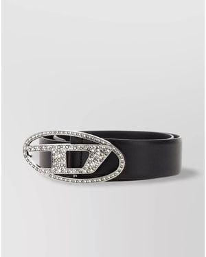 DIESEL Crystal Embellished Leather Belt - Black
