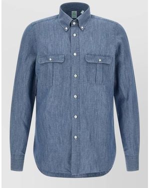 Finamore 1925 Cotton Linen Long-Sleeve Shirt - Blue