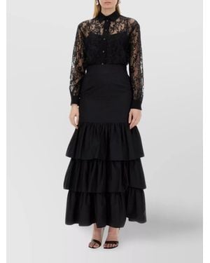Moschino Sheer Lace Collared Shirt With Long Sleeves - Black