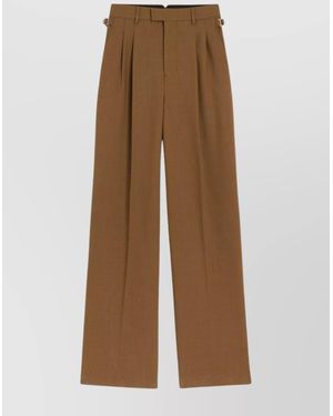 Ami Paris Virgin Wool High-Rise Pleated Wide-Leg Pants - Brown
