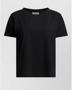 Loulou de Saison Short Sleeve Round Neck Slit Hem Top - Black
