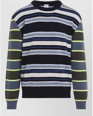 Paul Smith Crew Neck Jumper Striped Long Sleeves Ribbed - Blue