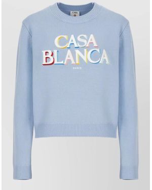 CASABLANCA Wool Ribbed Crewneck Jumper - Blue