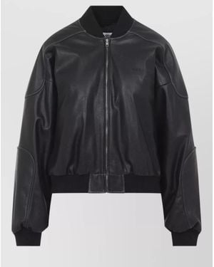 MM6 by Maison Margiela Cropped Padded Bomber Jacket Stand Collar - Black