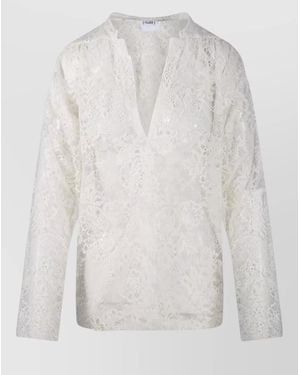 Nude Lace Long Sleeve Blouse - White