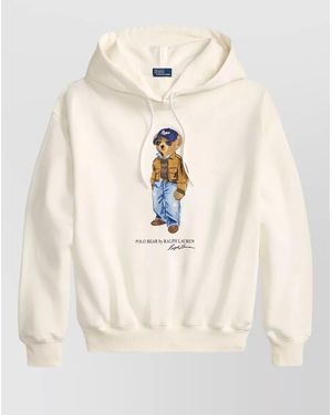 Polo Ralph Lauren Hooded Knit Top Graphic Kangaroo Pocket - Natural