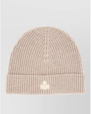 Isabel Marant Wool Hat Logo Patch Turn Up Brim - Natural