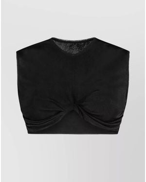 Anna October Lace Trim Knotted Cropped Top - Black