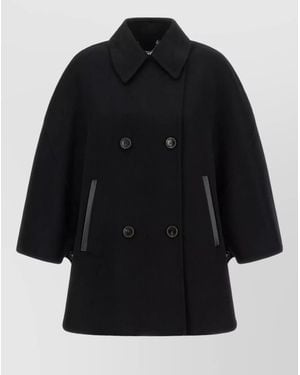 Max Mara Mxaospite Cape Double Breasted Wide Sleeves - Black
