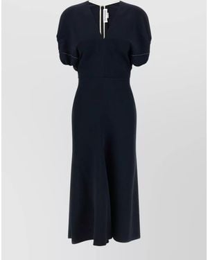 Victoria Beckham Edith Midi Dress Short Sleeves V Neckline - Blue