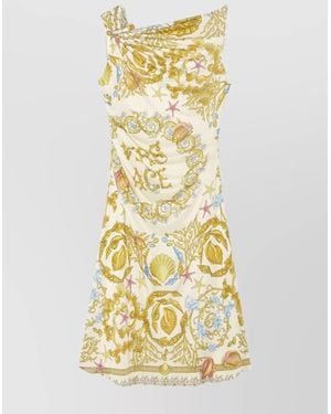 Versace Draped Slim-Fit Floral-Print Midi Dress - Metallic