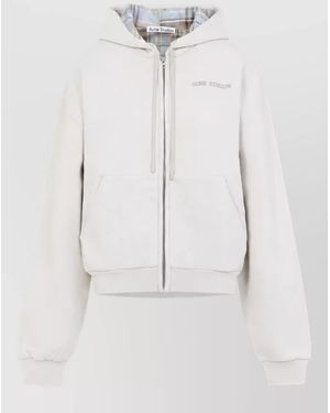 Acne Studios Ribbed Cuff Relaxed Zip Hoodie - White