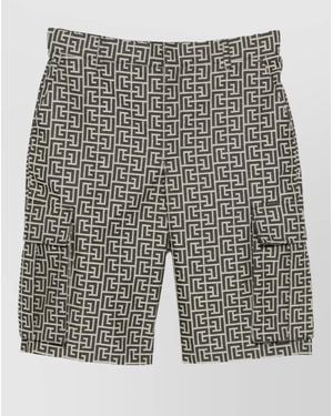 Balmain Knee Length Cargo Shorts All Over Pattern - Grey