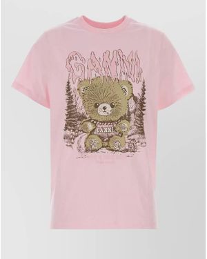 Ganni Cotton Relaxed-Fit T-Shirt - Pink