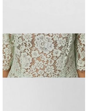 Dolce & Gabbana Floral Lace Midi Dress Sheer Neckline - Metallic