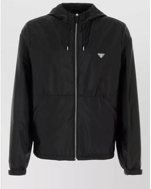 Prada Renylon Hooded Jacket Elastic Cuffs Pockets - Black