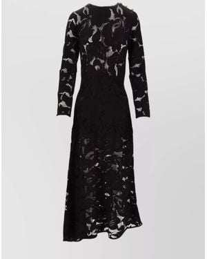 Patou Sheer Lace Midi Dress With Long Sleeves - Black