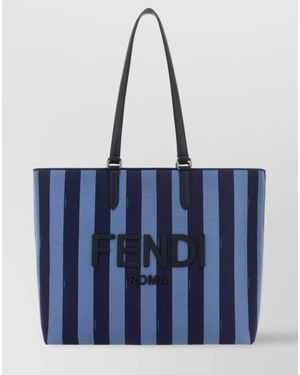 Fendi Striped Canvas Shopping Bag With Top Handle - Blue