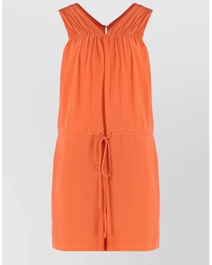 Equipment Pleated Silk Mini Shorts V Neckline - Orange