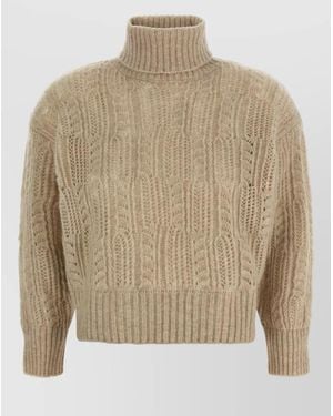 Agnona Cashmere Silk Openwork Turtleneck Jumper - Natural