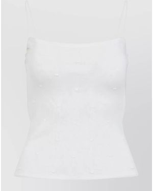 Jacquemus Fine-Knit Polka-Dot Square-Neck Spaghetti-Strap Top - White