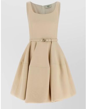 Fendi Silk Wool Knee-Length Dress - Natural