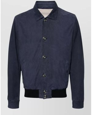 Barba Napoli Leather Bomber Jacket - Blue